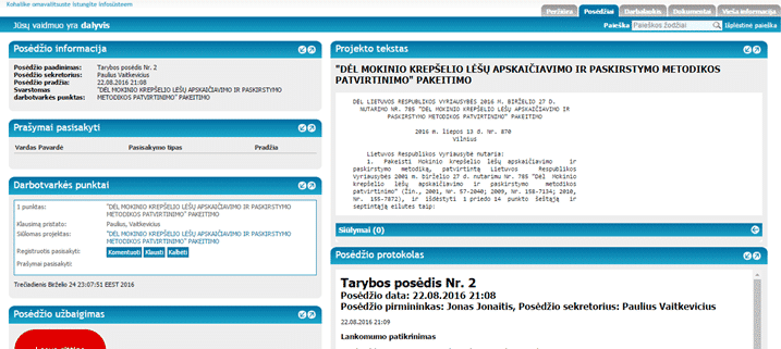 Posėdžio dalyvio naudotojo sąsaja